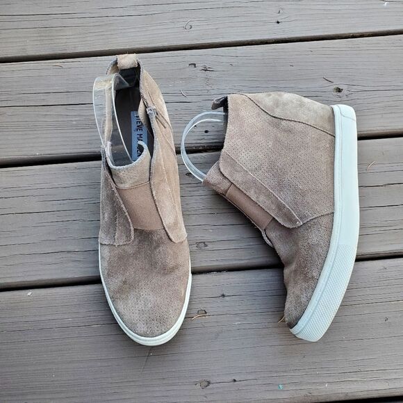 Steve Madden Waverly Taupe Suede Leather Platform Sneaker Wedge Ankle Booties 10 - Picture 2 of 9